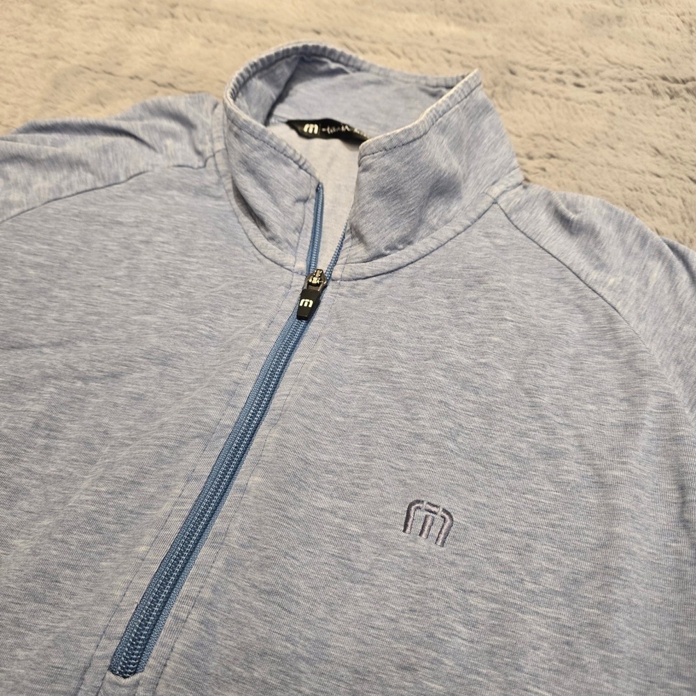 Travis Mathew Mens Large Blue Heathered Quarter Zip Pullover Golf Sweater L
